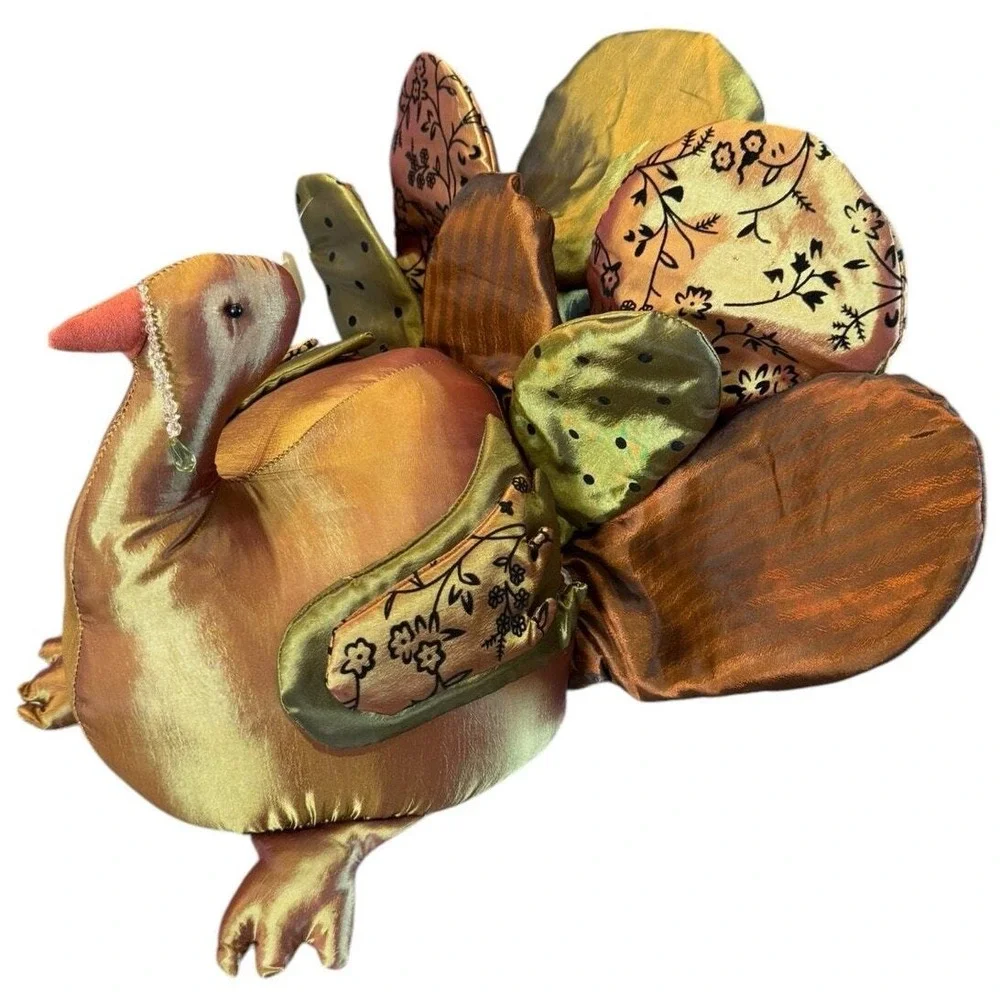 Large Vintage Fabric Turkey Plush Thanksgiving‎ Decor Centerpiece Fall 18